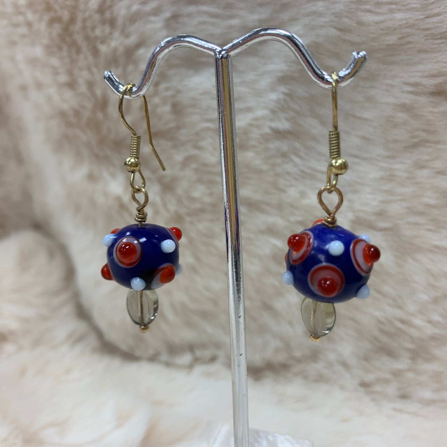 Royal Blue & Red Mushroom Earrings