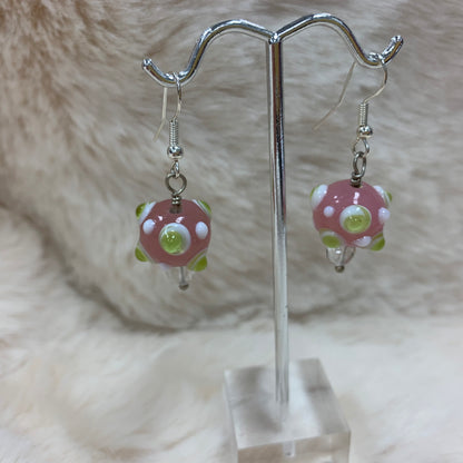 Pale Pink & Spring Green Mushroom Earrings