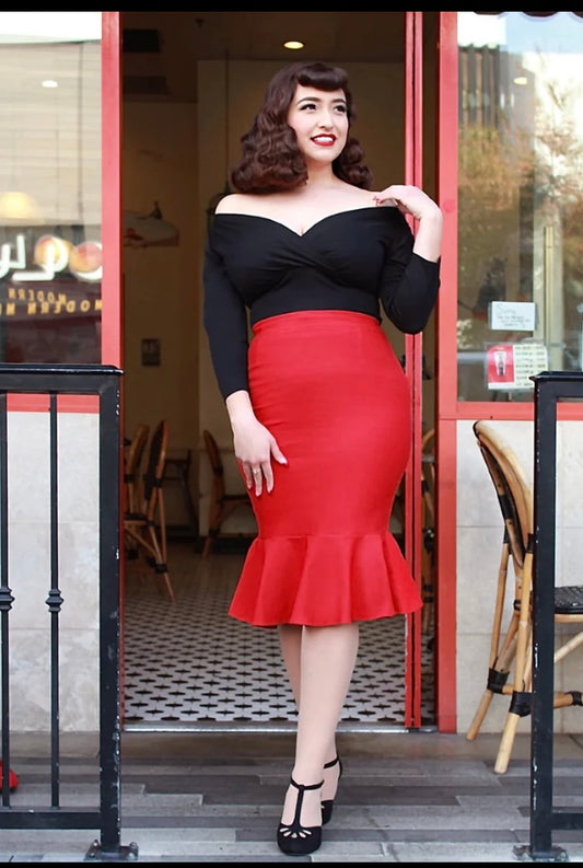 Red Fishtail Wiggle Skirt