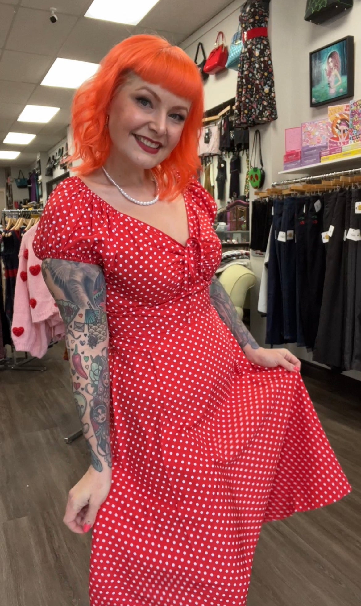 Vintage Pinup Polka Dot Day Dress - Red