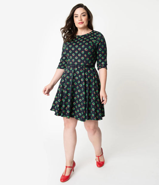 Plus Size Holiday Wreath Dress