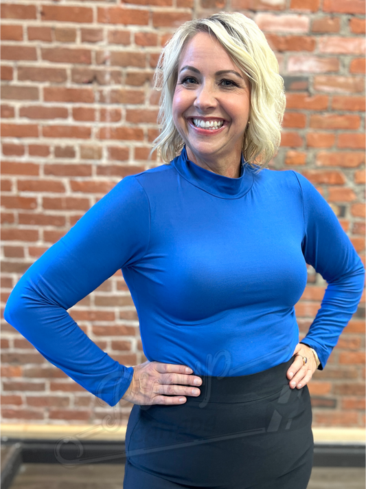 Blue Mock Neck Top