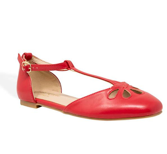 Red T-Strap Cut Out Flats