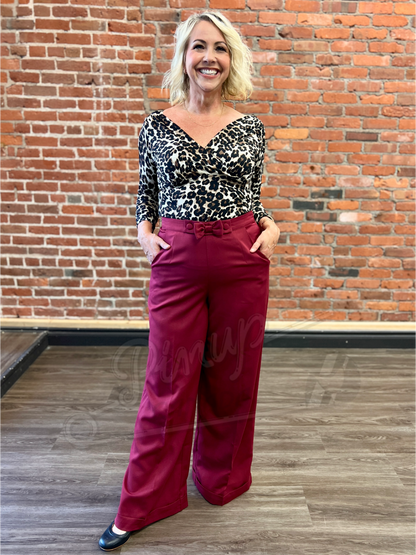 Burgundy Retro Bow Trousers