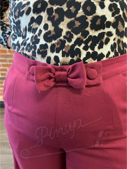 Burgundy Retro Bow Trousers