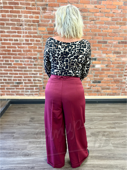 Burgundy Retro Bow Trousers