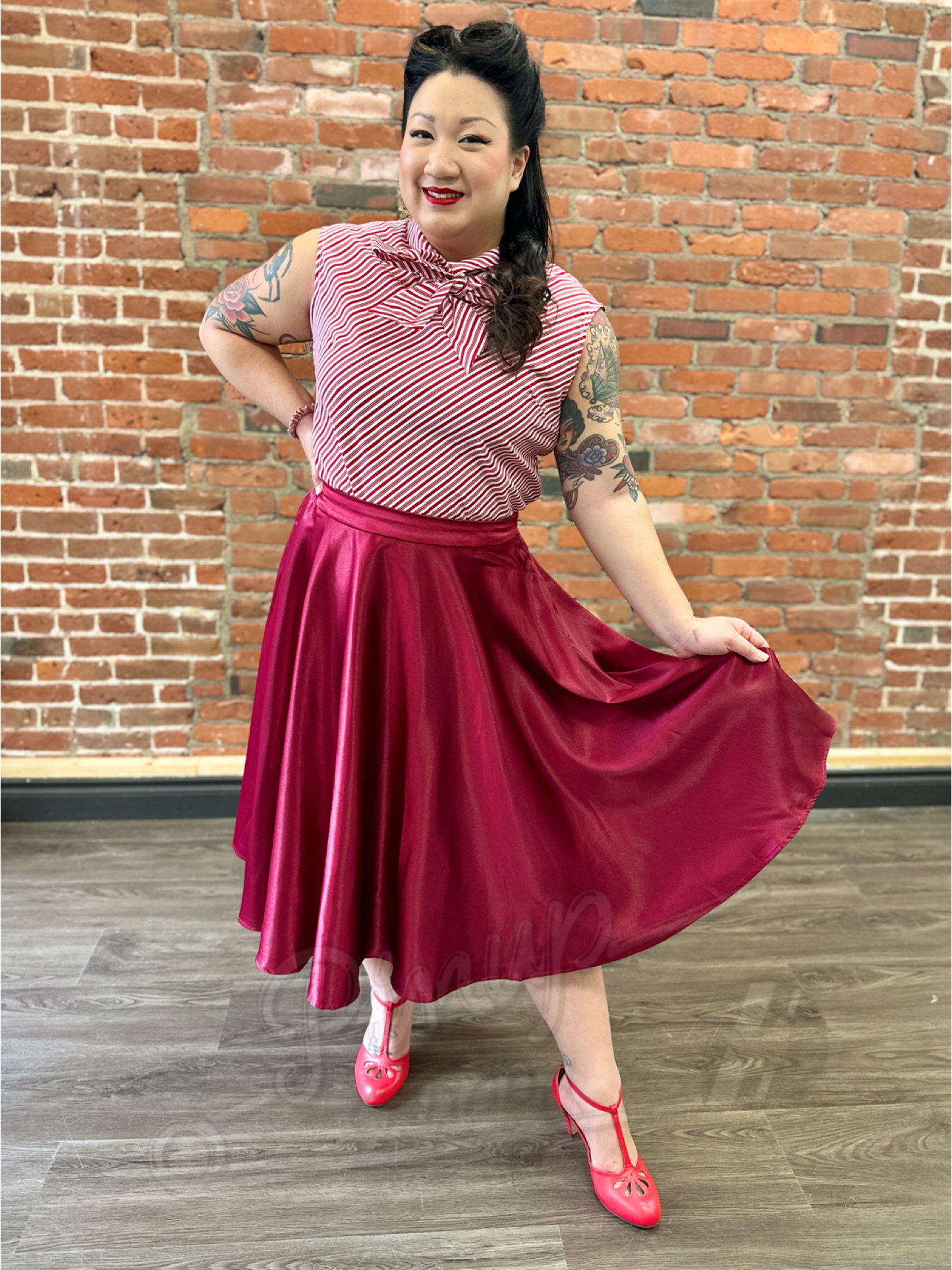 Red Satin Swing Skirt