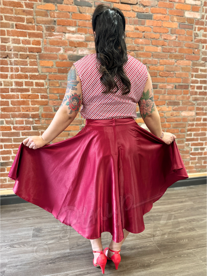 Red Satin Swing Skirt