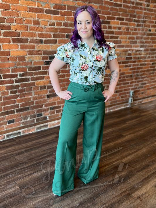 Sage Green Retro Bow Trousers