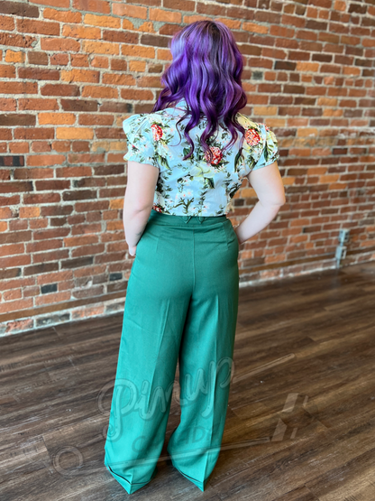 Sage Green Retro Bow Trousers