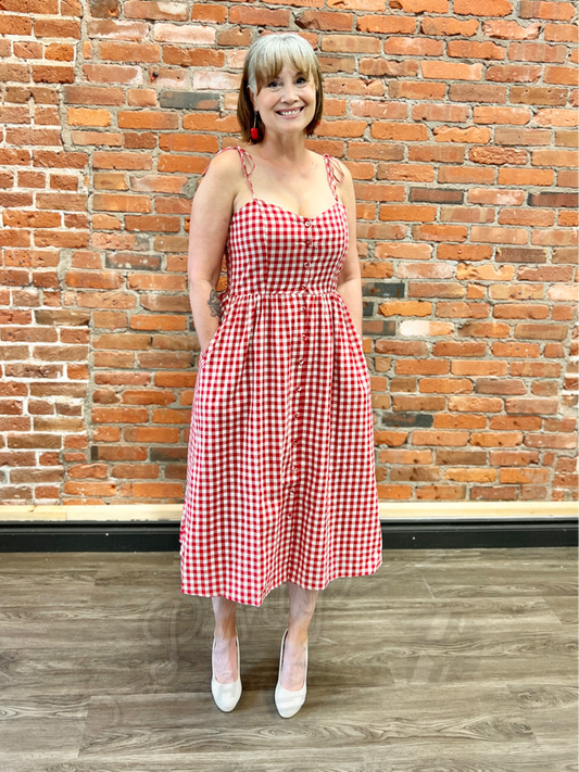 Red Gingham Maxi Dress