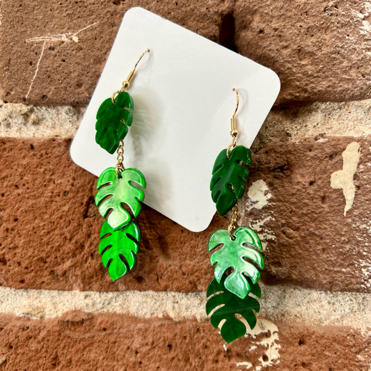 Monstera Trio Dangle Earrings