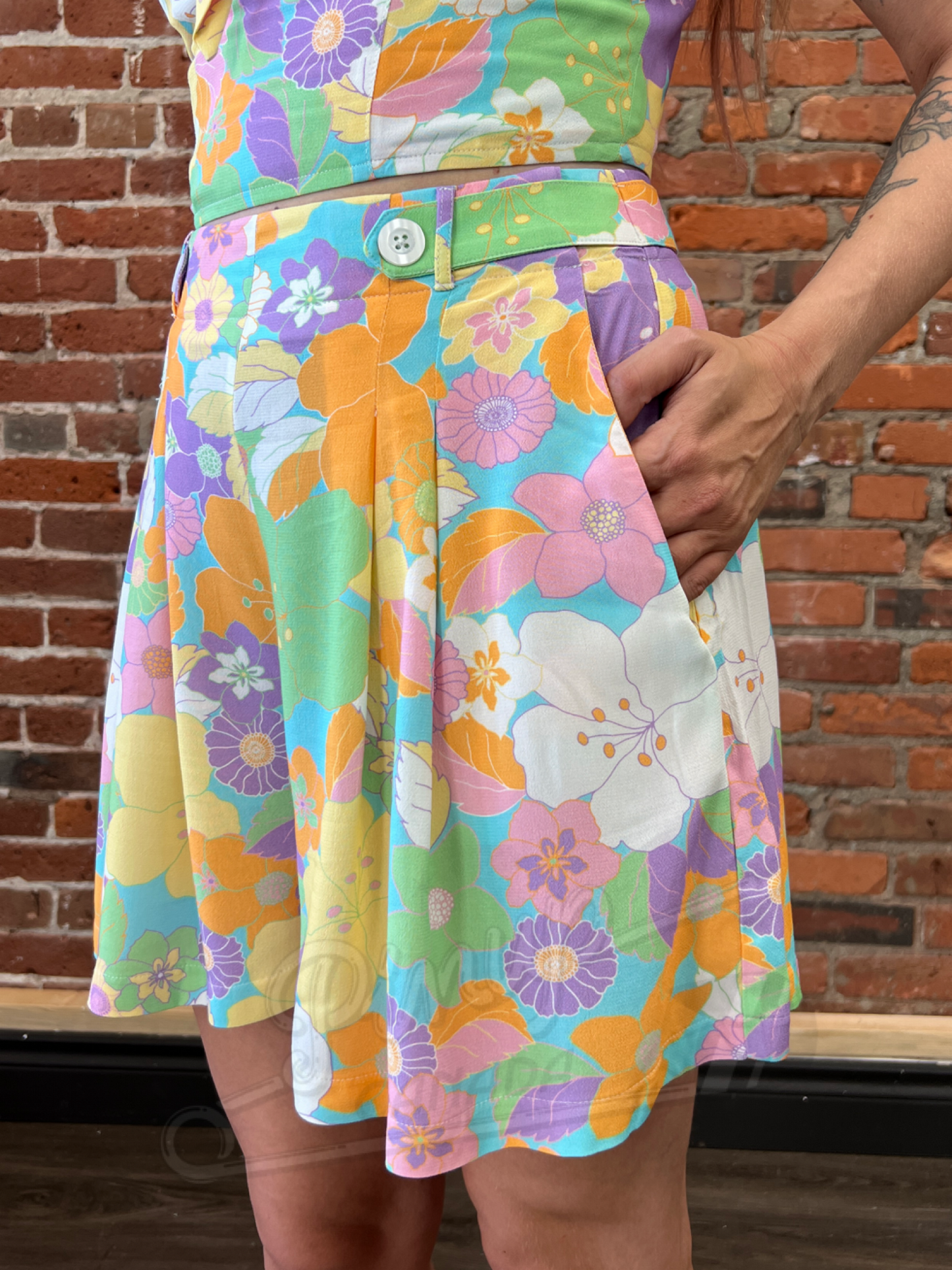 Pastel Pansies High Waist Shorts