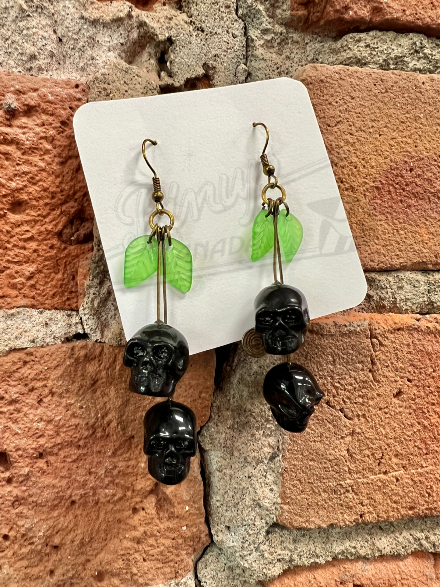 Long Stem Skull Cherry Drop Earrings