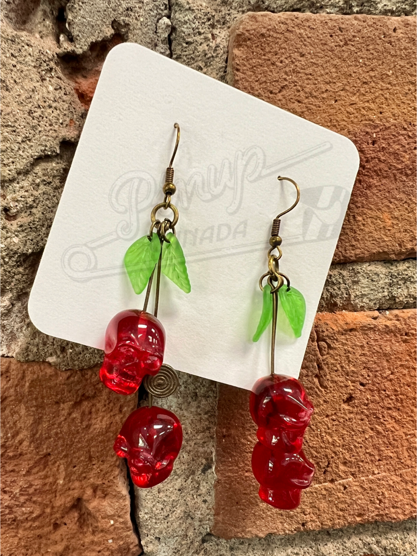 Long Stem Skull Cherry Drop Earrings