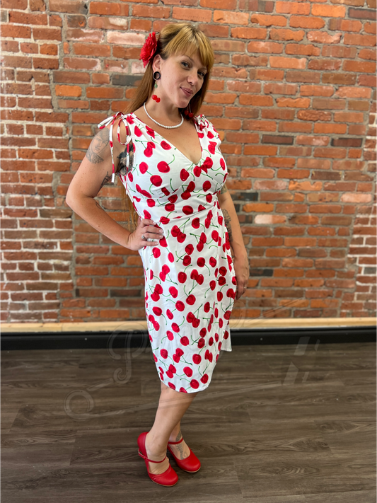 White Cherry Wiggle Dress