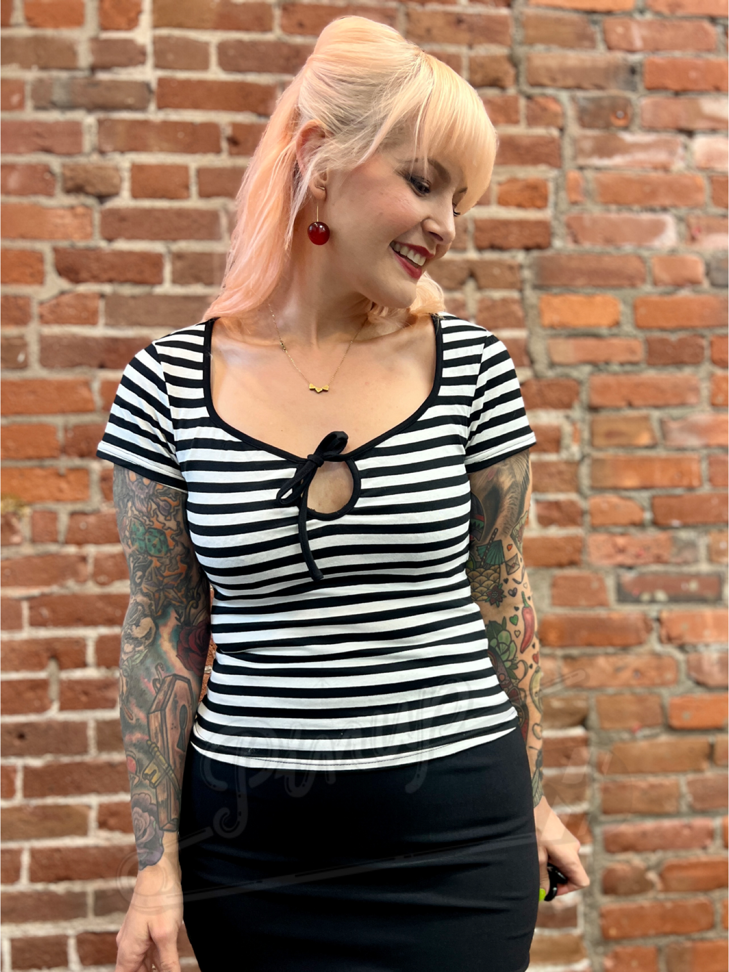 Retro Striped Keyhole Top