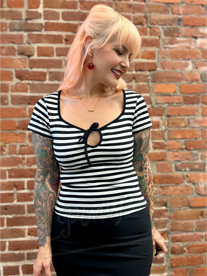 Retro Striped Keyhole Top