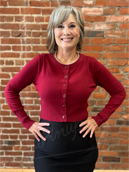 Burgundy Cropped Cardigan