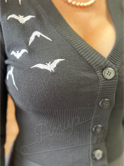 Embroidered Bats Cropped Cardigan