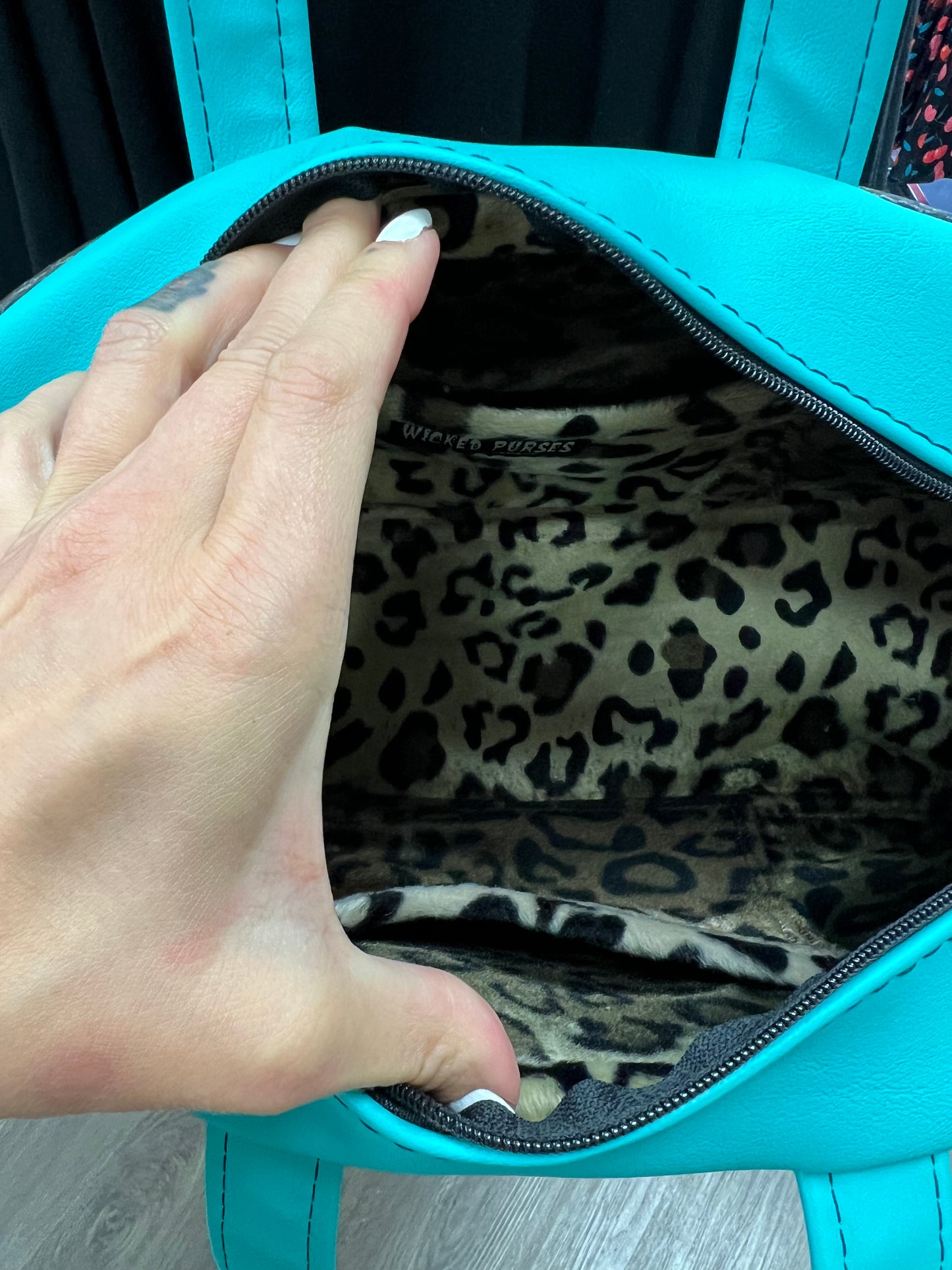 Teal and Leopard Bowler Purse