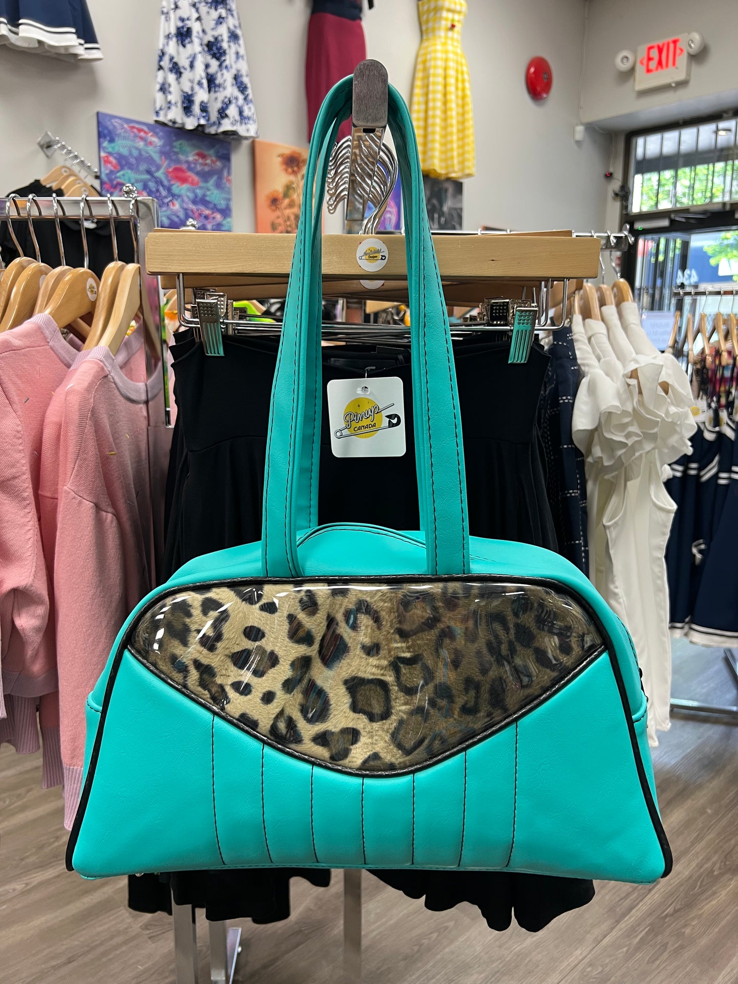 Teal and Leopard Bowler Purse