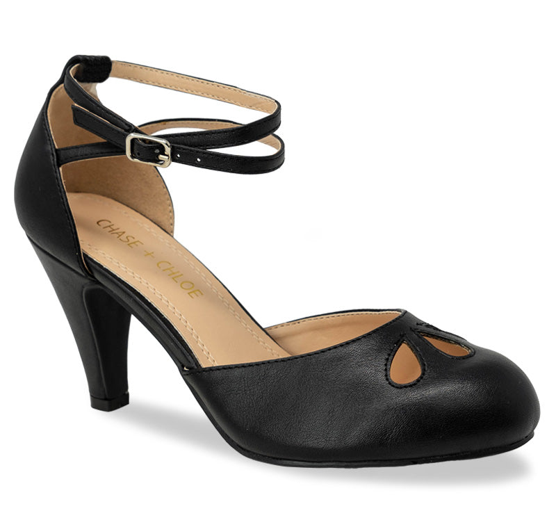 Black Cut Out Pump with Ankle Strap