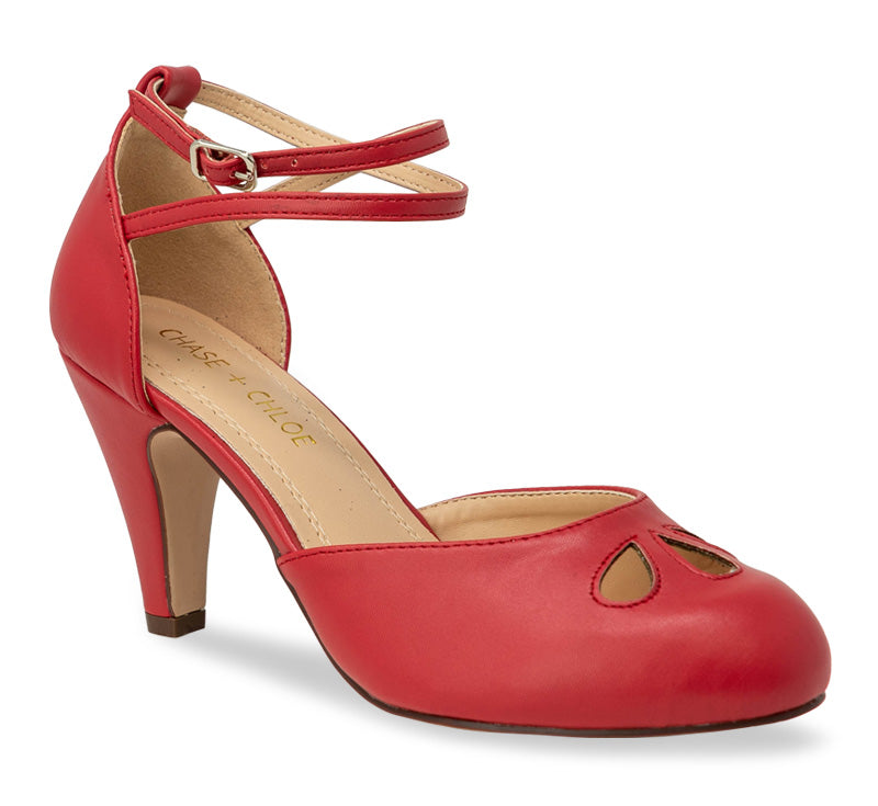 Red Cut Out Pump with Ankle Strap