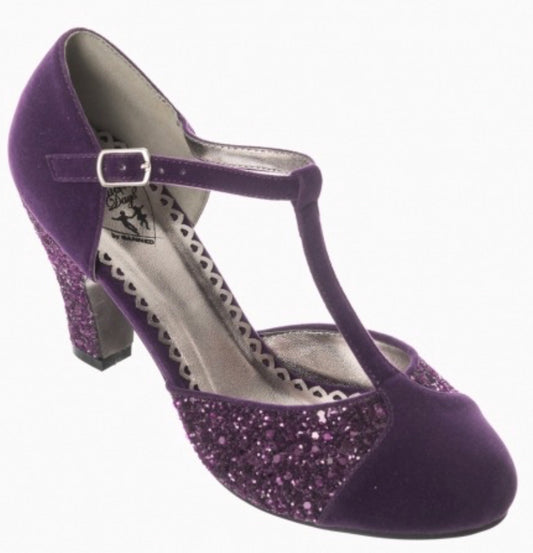 Purple Glitz T-Strap Pump