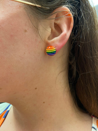 Rainbow Button Stud Earrings