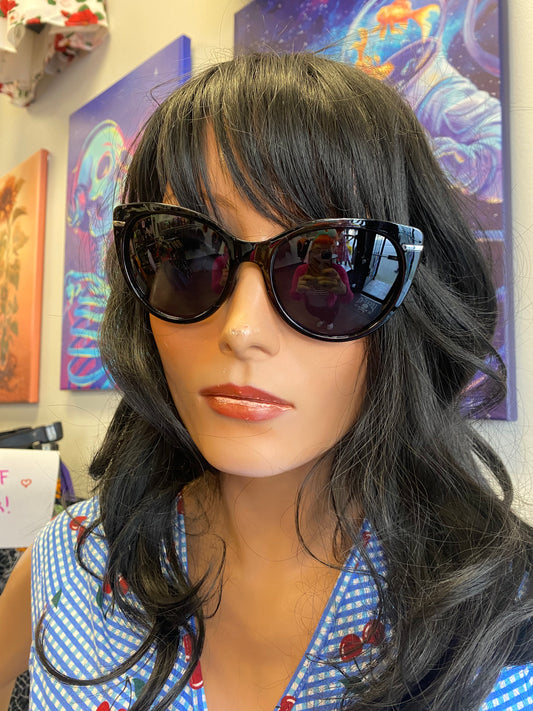Black Cat Eye Sunglasses with Silver Accents
