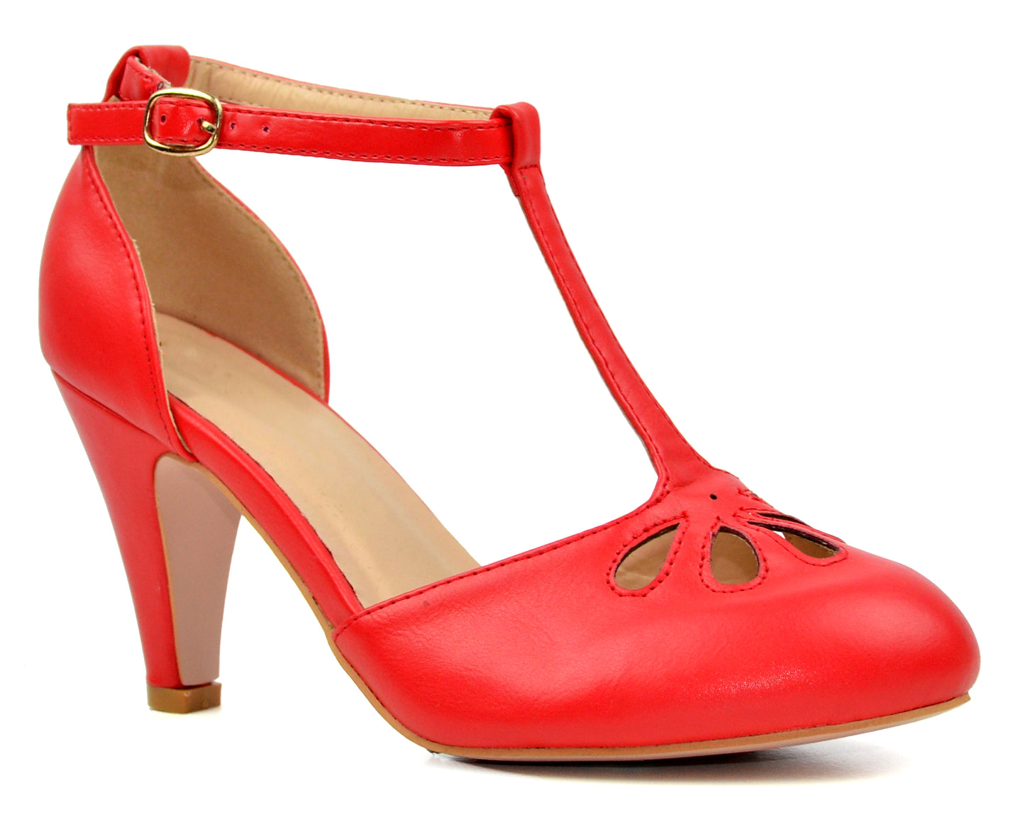 Red T-Strap Cut Out Pump