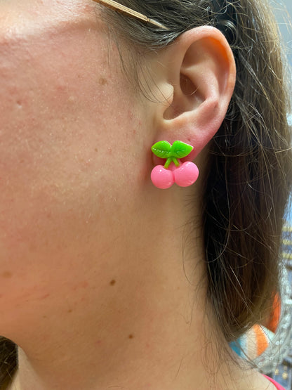 Pink Cherry Stud Earrings